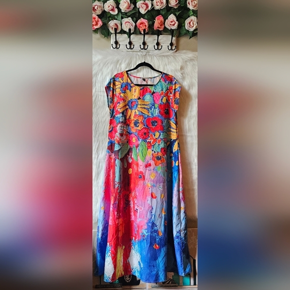 SHEIN Work Of Art Painting Floral Maxi Dress - Picture 1 of 8